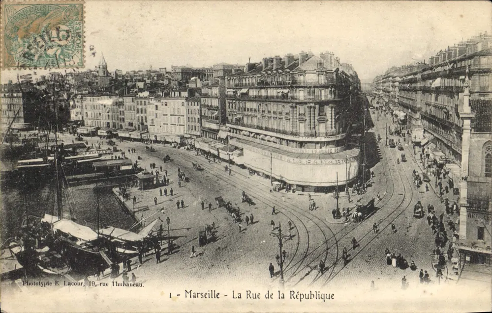 Marselha - A Rue de la République — Fototipia E. Lacour, 19 rue Thubaneau - Frente