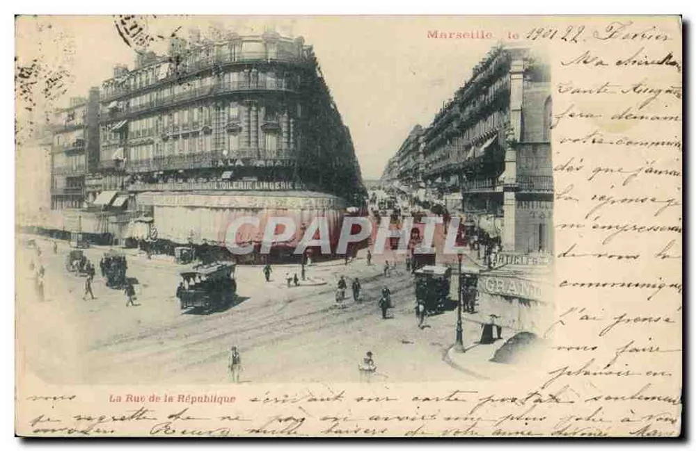 La Rue de la République — Marsiglia — editore sconosciuto, numero di serie non visibile - Recto