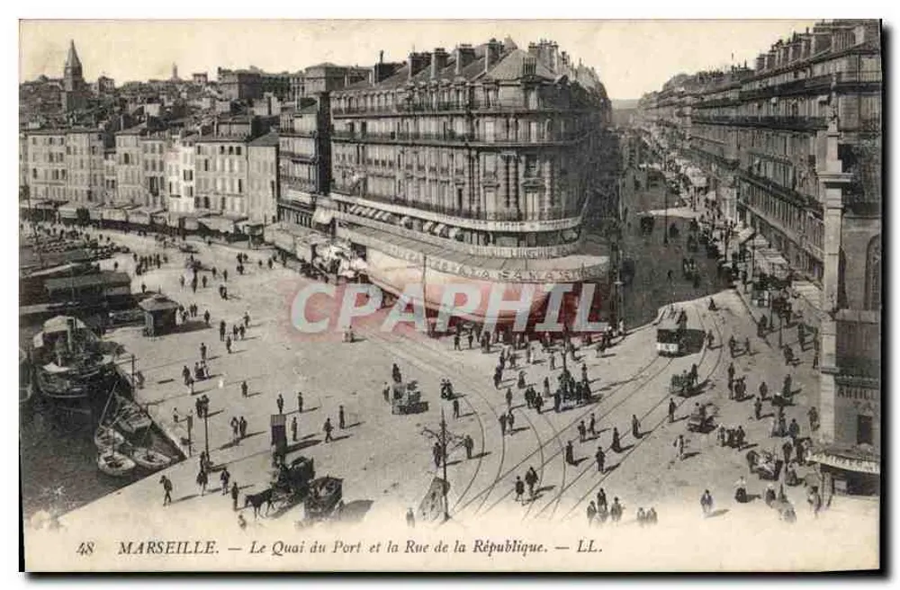 MARSEILLE — Der Hafenkai und die Straße der Republik — LL. - Vorderseite
