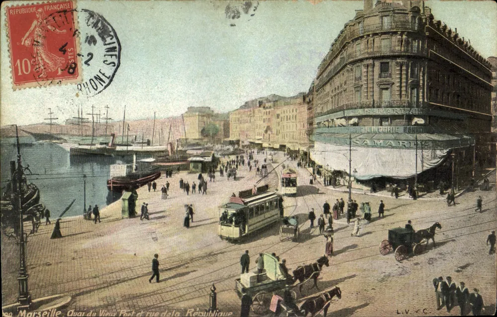 Marseille - Quai du Vieux Port und rue de la République — Verlag L.V. & C. - Vorderseite