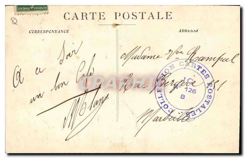 Marseille - Rue de la République — vista animada com trem e cais — editora Graphphil, n°1 - Verso