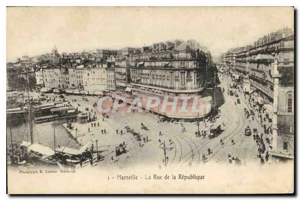Marselha - A Rue de la République — Fototipia E. Lacour, n°1 - Frente