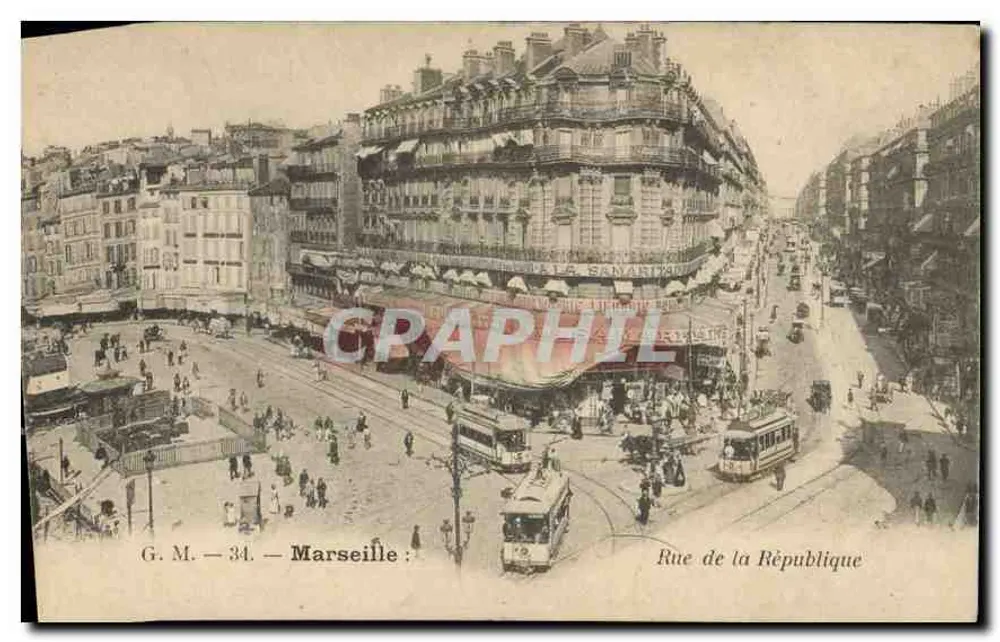 Marseille : Rue de la République — G. M. — 34 — uitgever G. M. — n° 34 - Voorkant