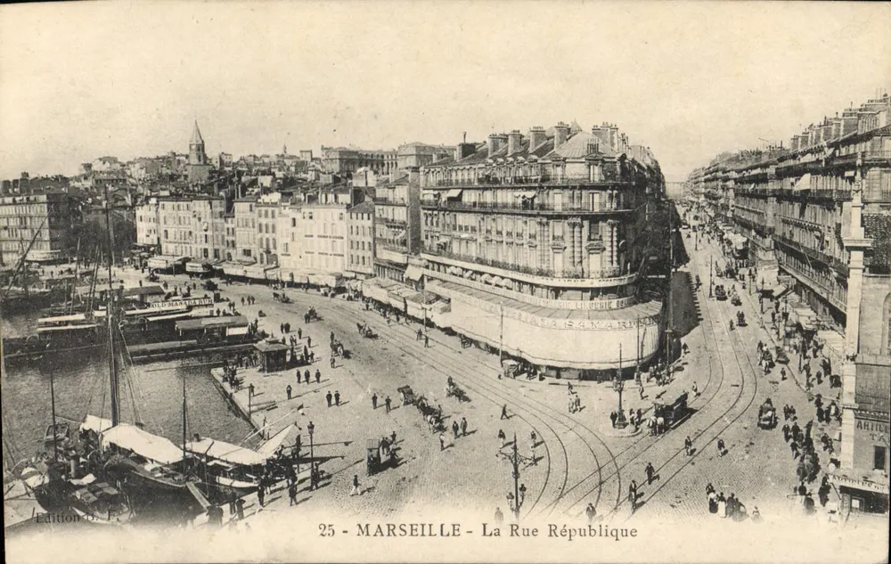 Marseille - A Rue Républica — vista panorâmica do porto e dos trams — Edição D. F. - Frente