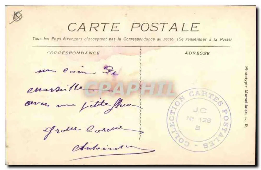 Marselha - A Rua da República — vista da praça com o porto — Fototipia Marselha - Verso