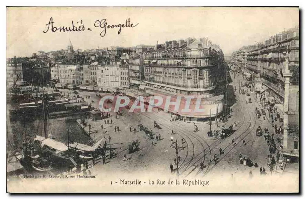 Marselha - A Rua da República — Phototype K. Lacour, 19, rue Thubaneau - Frente
