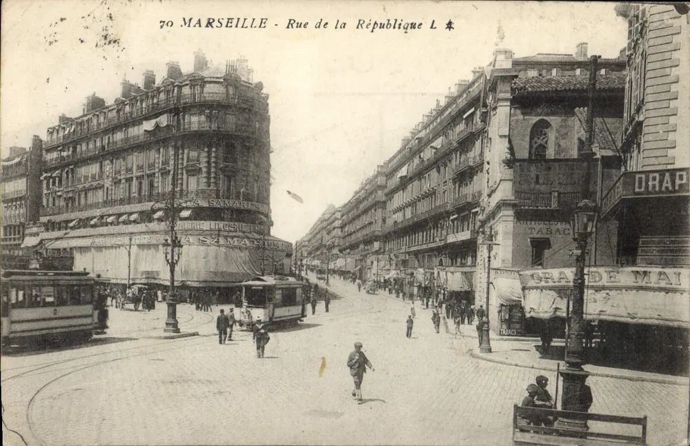 Marseille - Rue de la République — uitzicht op de galerie Lignerol en het tramweg — uitgever L. 70 - Voorkant