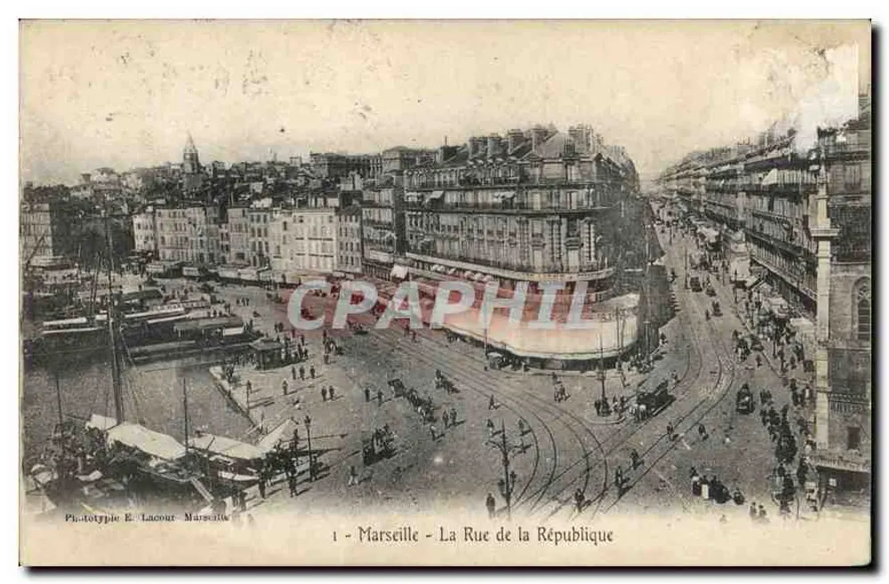 Marseille - A Rua da República — Fototipia E. Lacour, Marseille, n°1 - Frente