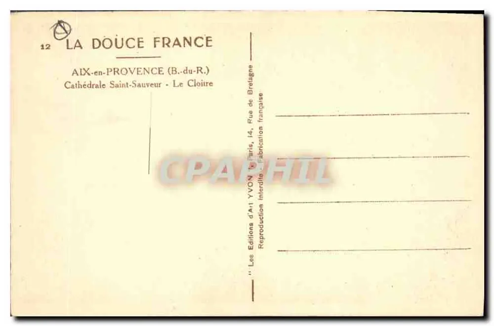 Aix-en-Provence — Kathedrale Saint-Sauveur — Der Cloister — Éditions d'Aix YVON - Rückseite