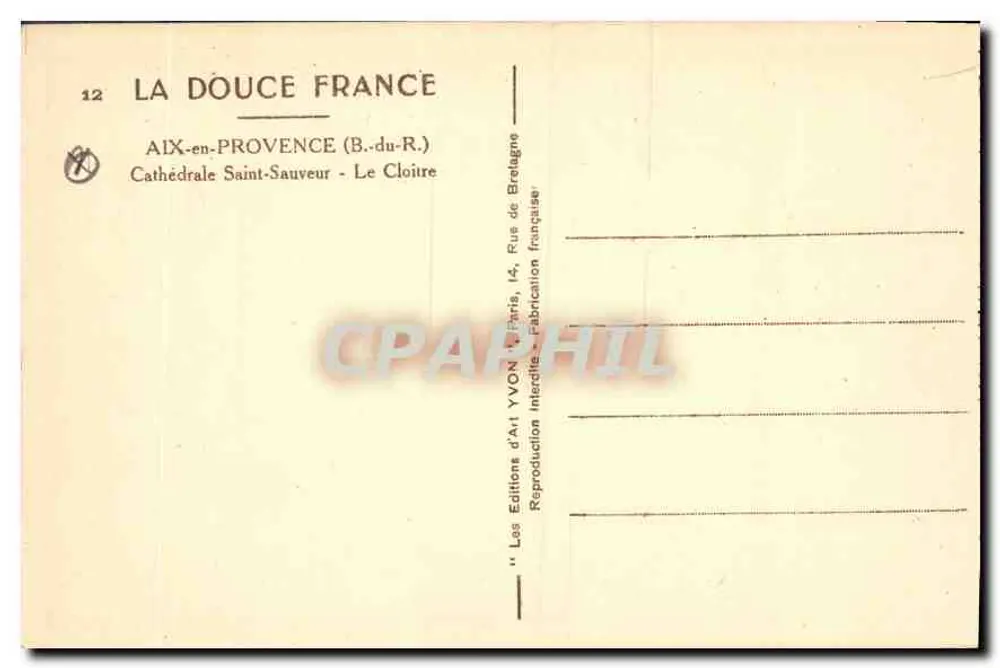 Aix-en-Provence — Kathedrale Saint-Sauveur — Der Cloister — Éditions d'Art YVON - Rückseite