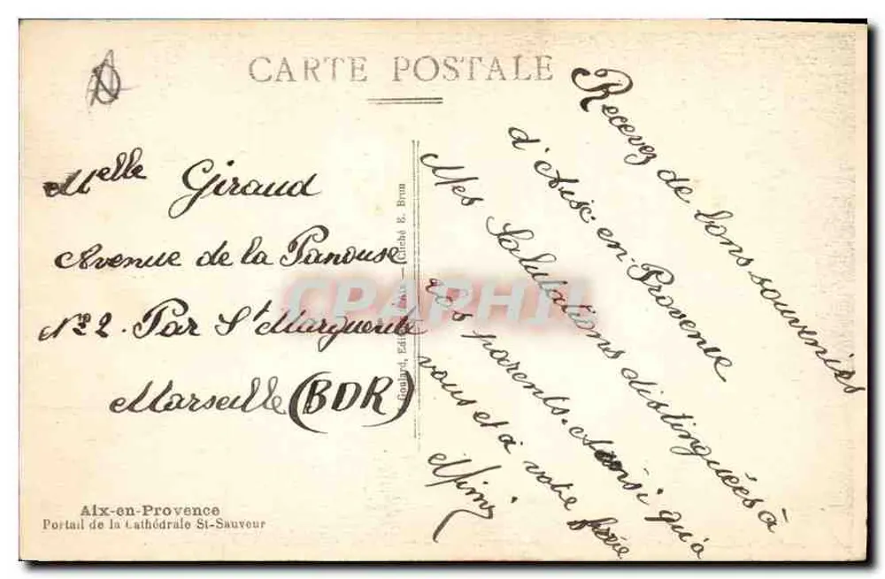 Portal der Kathedrale Saint-Sauveur — Alx-en-Provence — Verlag G. Brun, n°2 - Rückseite