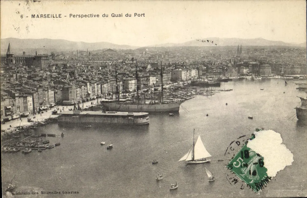 Marsiglia - Prospettiva del Molo del Porto — Edizione delle Nuove Gallerie, n°6 - Recto
