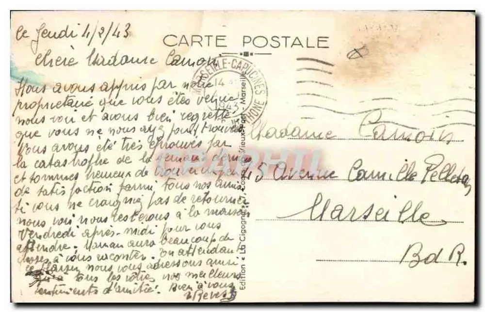 Marseille — Eine Ecke des Hafens und die Église des Accoules — Édition La Cigogne - Rückseite