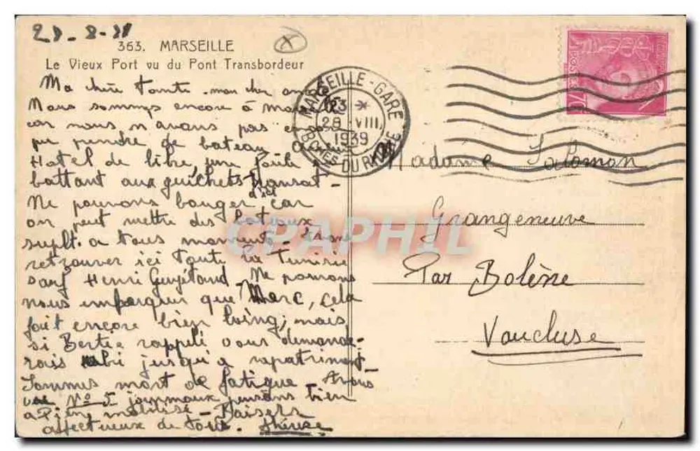 Der alte Hafen vom Pont Transbordeur aus gesehen — Marseille — Verlag M. Rieger, Nr. 363 - Rückseite