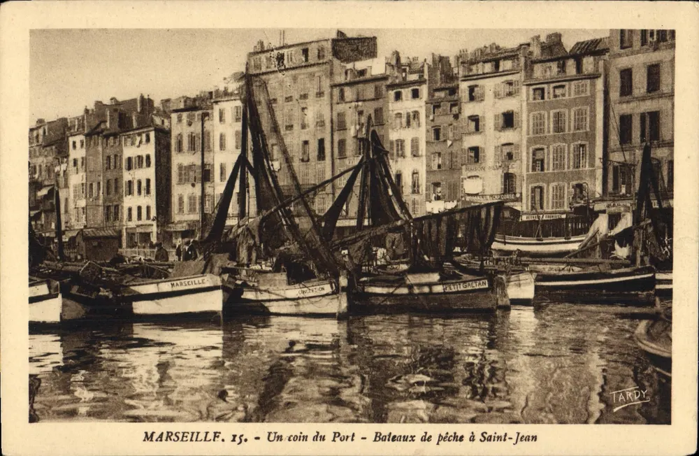 Marseille. Eine Ecke des Hafens - Fischboote in Saint-Jean — Tardy, n°15 - Vorderseite