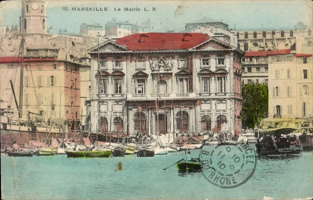 Marseille - De Mairie — uitzicht op de haven met boten — L. R. uitgever, n° 110 - Voorkant