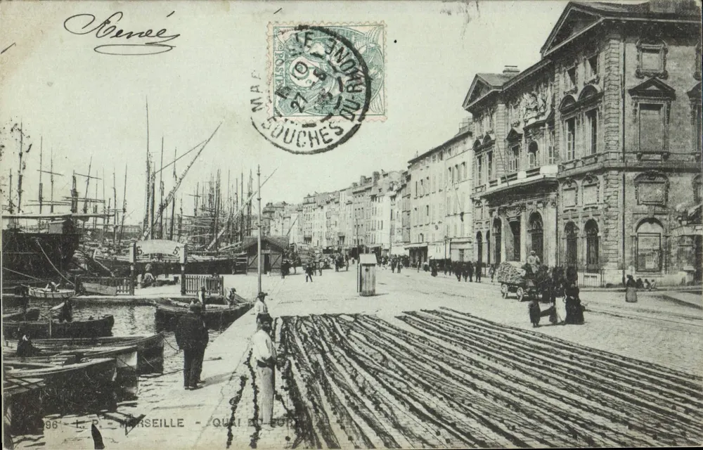 Marselha - Quai do Porto — vista do porto e do quai com barcos e edifícios — editor L.P. n° 96 - Frente