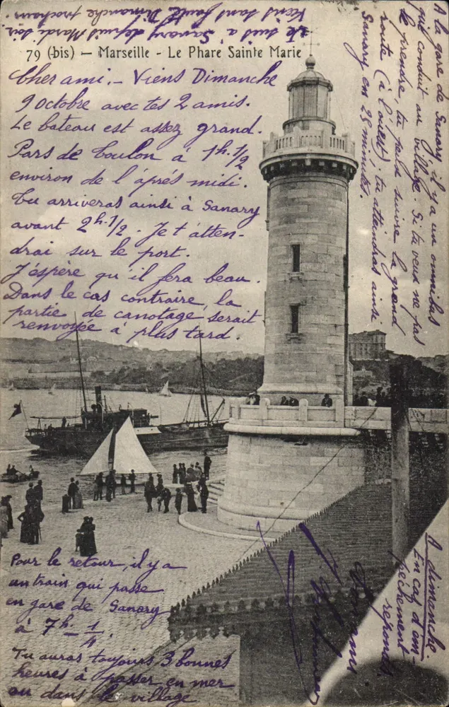 Marseille — O Farol de Santa Maria — Bilhete postal antigo n°79 (bis) editada pela Sociedade Francesa de Cartas Postais - Frente