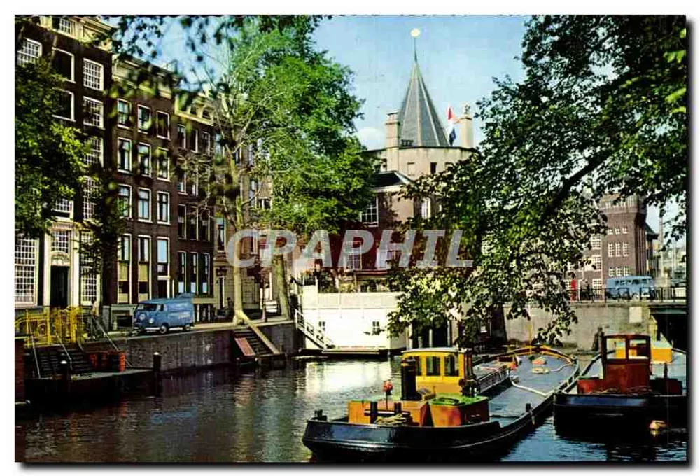 Amsterdam — Kanal mit Booten und Turm — Verlag MUVA, Nr. 935/4 - Vorderseite