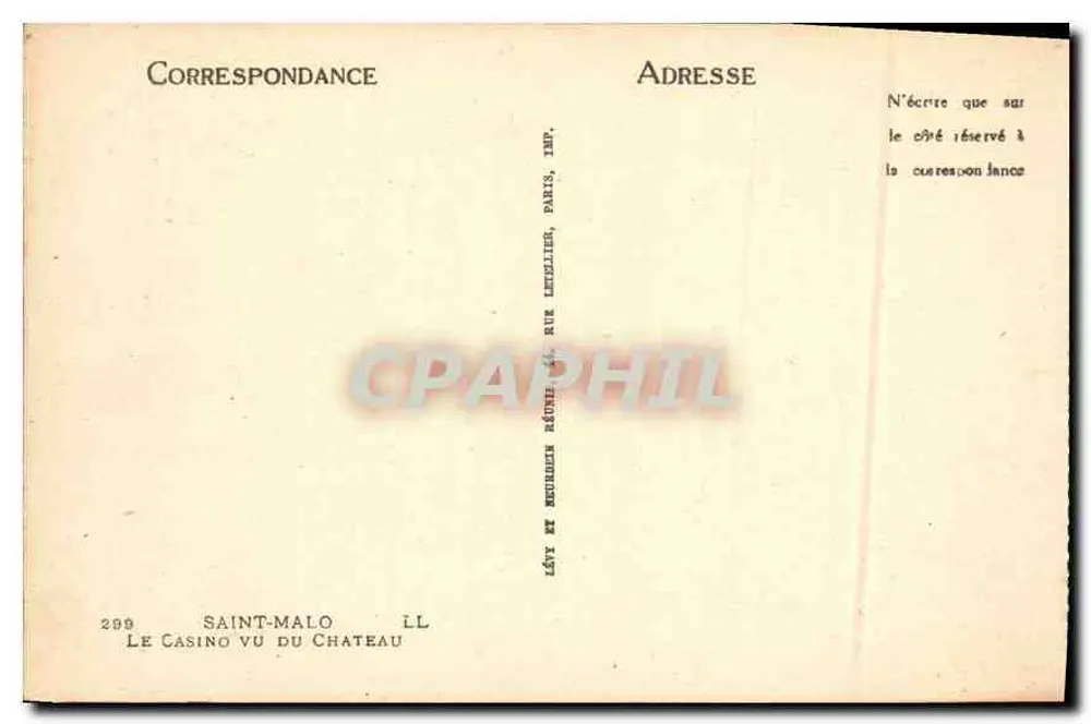 Saint-Malo — Le Casino vu du Château — Éditeur : R. Le Tellier, Paris - Verso