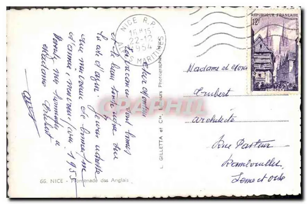 Nice - Promenade dos Ingleses — vista do porto e do ferry — editor L. Gilletta & Cie, n°66 - Verso