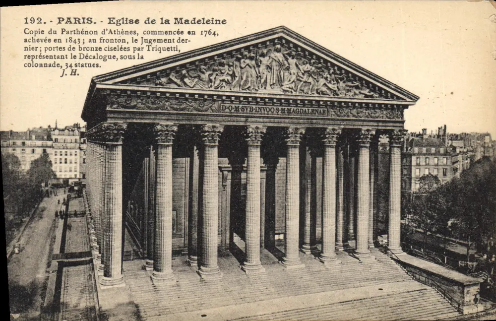 Paris - Igreja da Madeleine — Cópia do Partenon de Atenas, editor J. Haner, n° 7516 - Frente