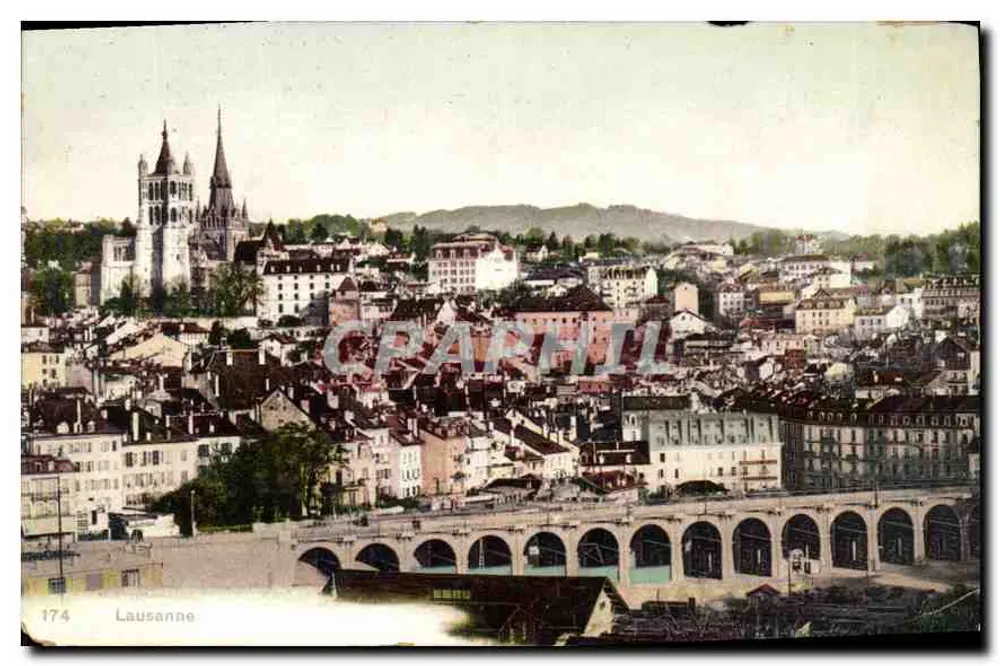 Vista de Lausanne — Catedral e aqueduto — Fototipia Lausanne, n° 174 - Frente