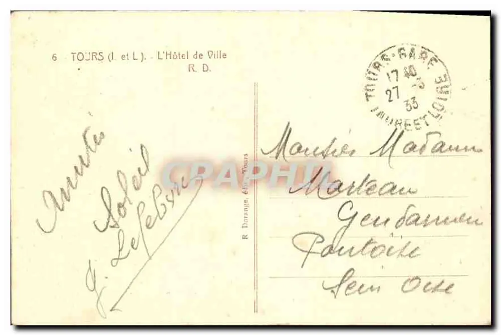 Tours (Loire) — Rathaus — Verlag R. Dorange, Nr. 6 - Rückseite