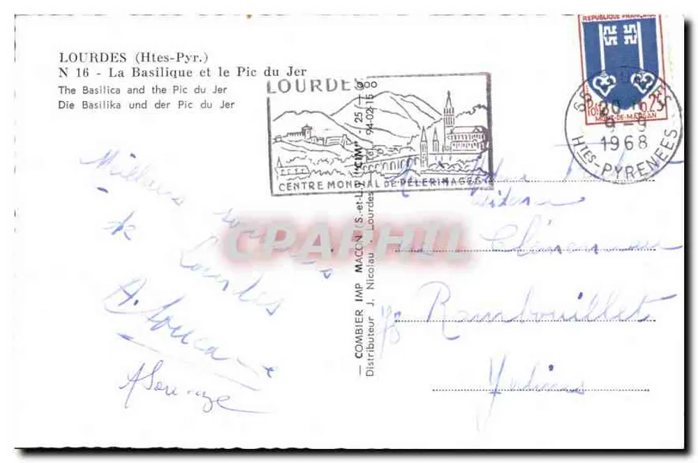 Lourdes — Die Basilika und der Pic du Jer — Centre Mondial de Pèlerinages - Rückseite