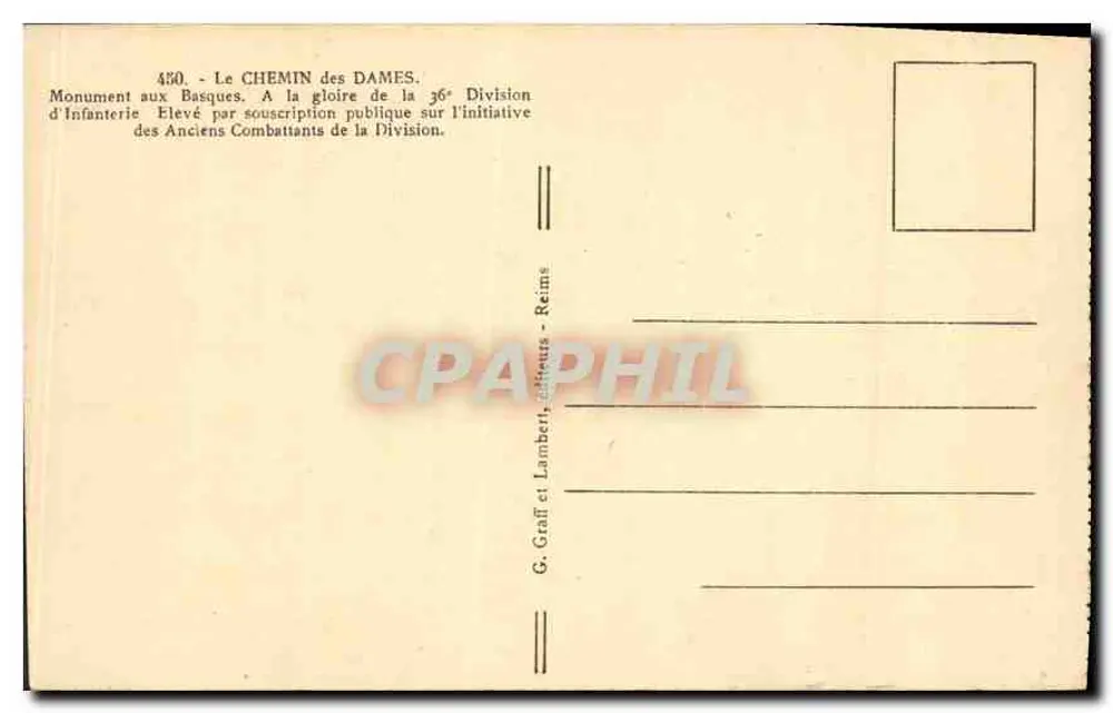 O Caminho das Damas — Monumento aos Bascos — G. Graff et Lambert, editores, Reims - Verso