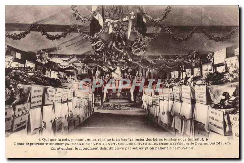 Ossuário provisório de Verdun — Início da obra de Douaumont (Meuse) — sem editor ou número visível - Frente