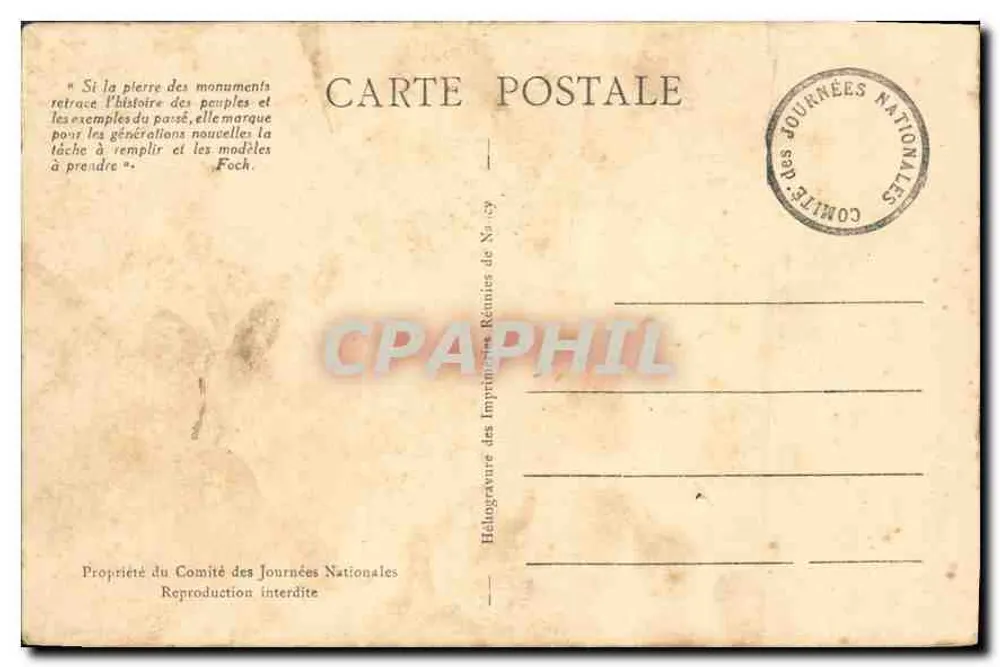 Journées Nationales de Juillet 1929 — Commémoration des morts pour la Patrie — Éditeur : Imprimerie des Journées Nationales - Verso