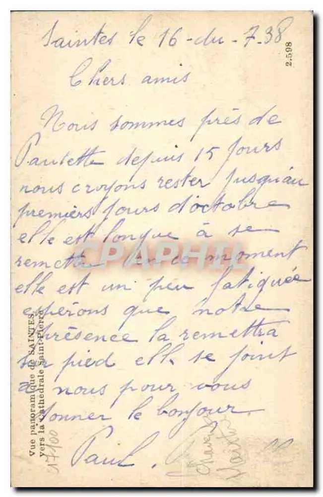 Saintes — Panoramablick auf die Kathedrale Saint-Etienne — unbekannter Verlag, Seriennummer 2.598 - Rückseite