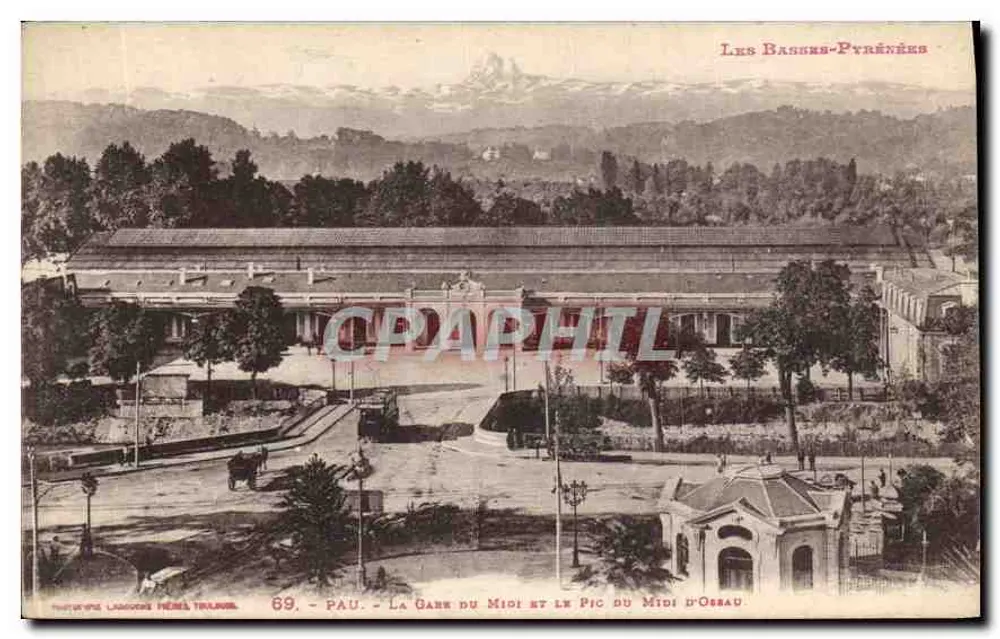 Pau - Die Bahnhof des Südens und der Pic du Midi d'Ossau — Phototypie Lacombe Frères Traiteur, n°69 - Vorderseite