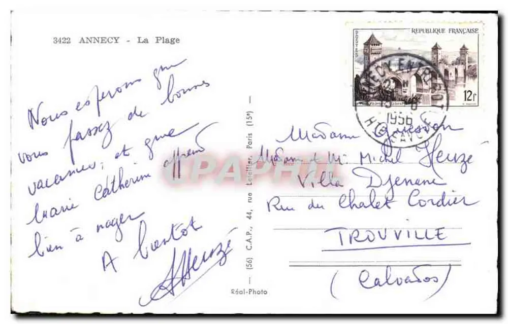 Anney - A Praia — vista do lago com fonte e mini-golf — C.A.P. Paris - Verso