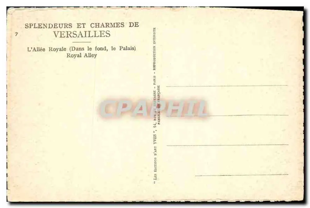 Versailles — Die Königliche Allee (Im Hintergrund, das Schloss) — Les Éditions d'Art Yvon, Paris - Rückseite