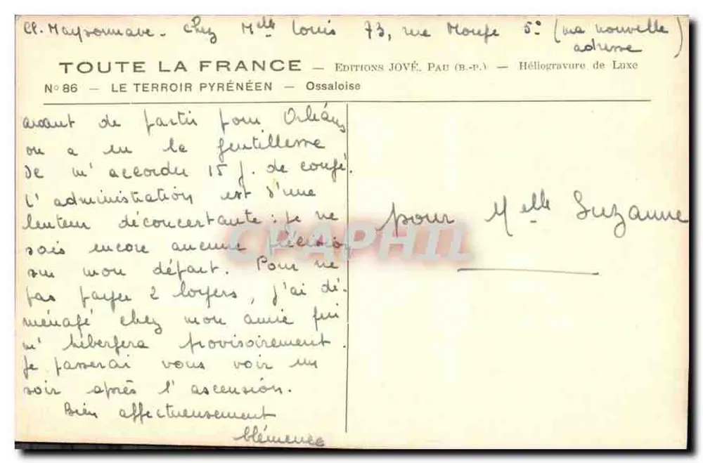 Menina com traje tradicional — Pirineus — Edições JOVÉ, Pau - Verso