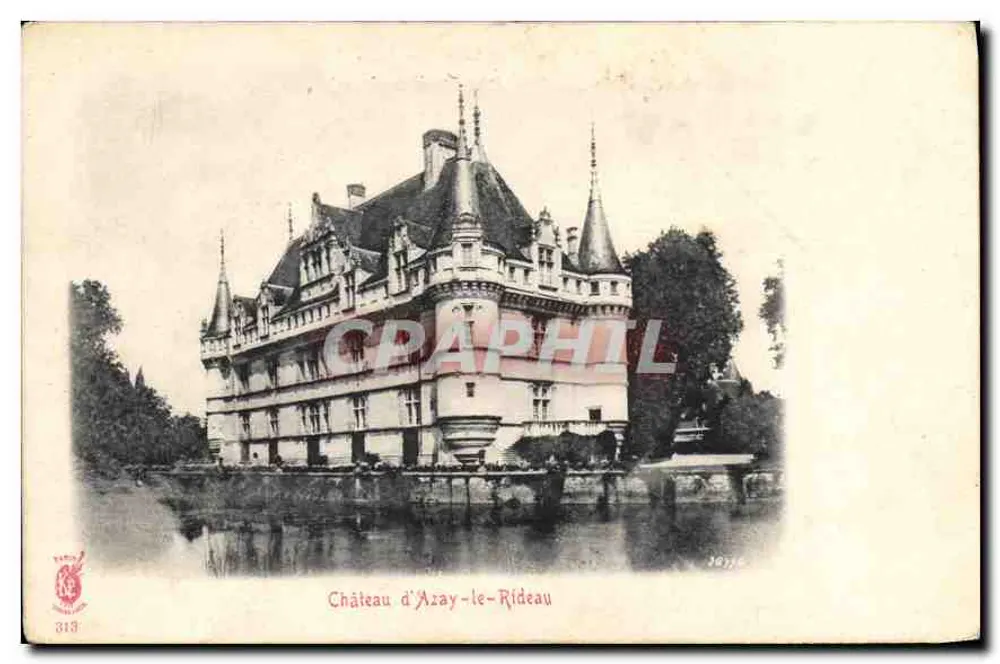 Castelo de Azay-le-Rideau — vista do castelo sobre a água — editor anônimo, n° 313 - Frente