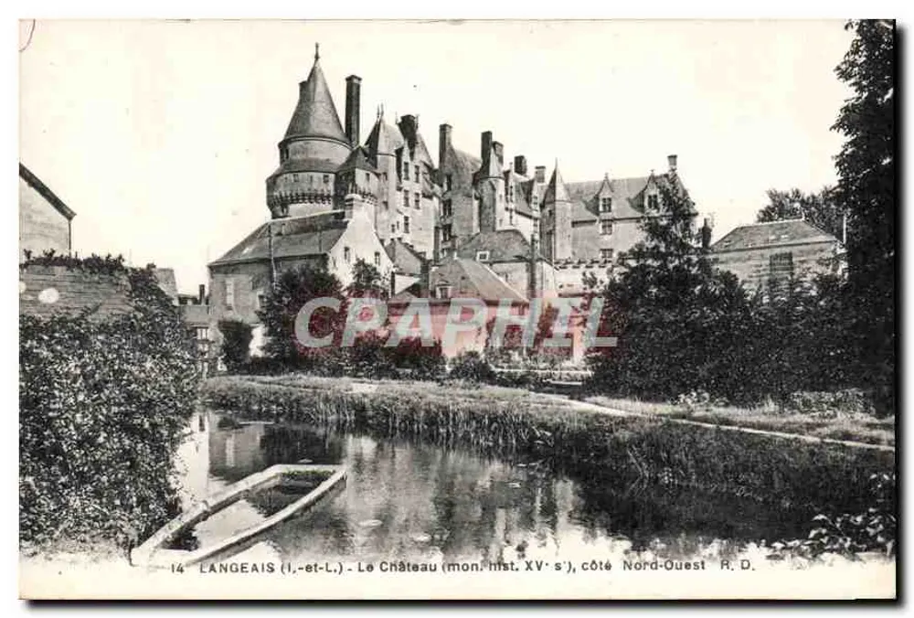 Langeais (Loir-et-Cher) — Das Schloss (Historisches Denkmal, 15. Jahrhundert), Nordwestseite — R. D. - Vorderseite