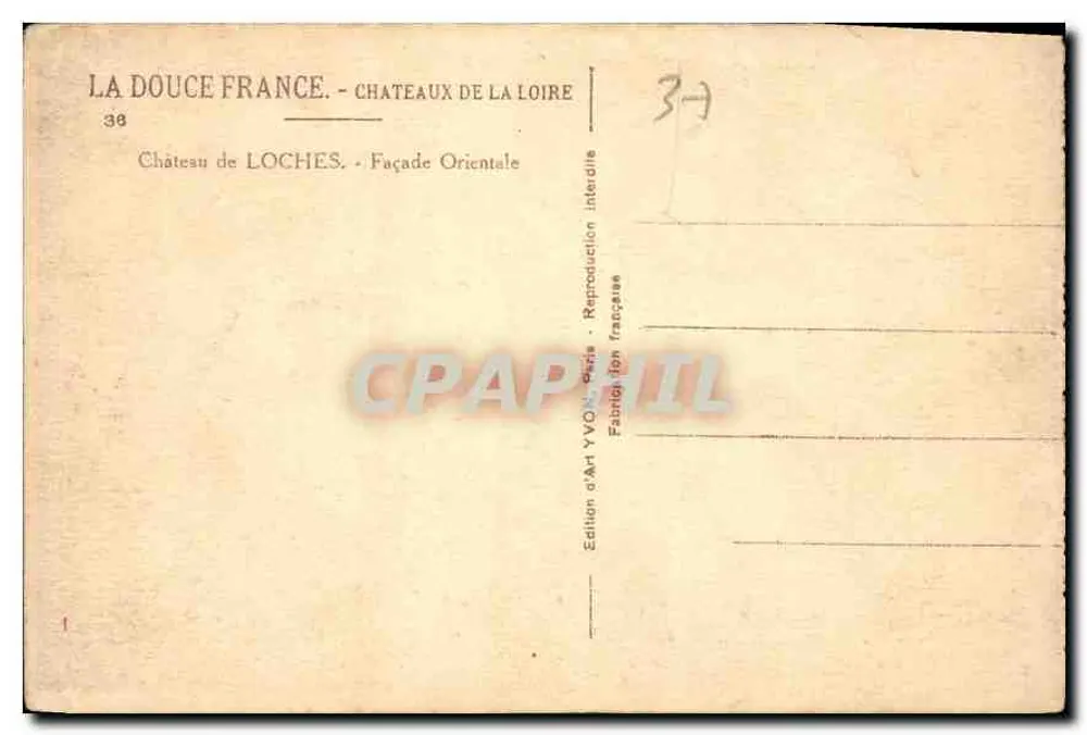 Schloss Loches — Ostseite — Edition d'Art VVO, Paris - Rückseite