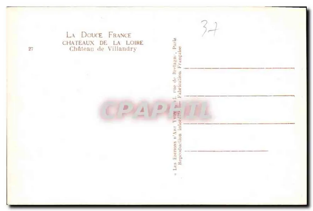 Schloss Villandry — Schlösser der Loire — Verlag Yvon, Nr. 27 - Rückseite