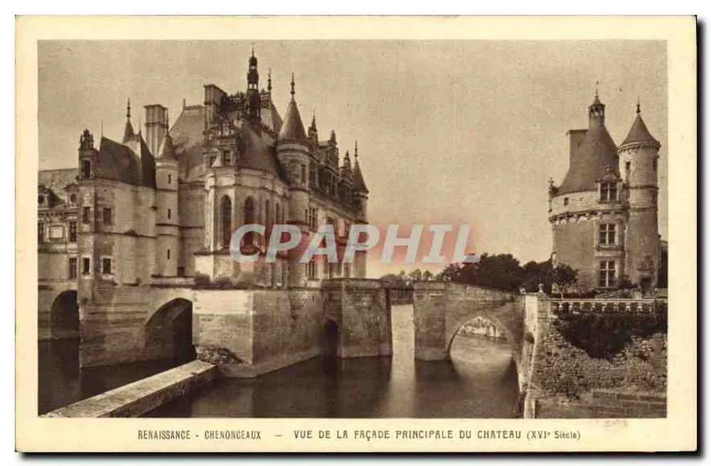 Chenonceaux — Ansicht der Hauptfassade des Schlosses (16. Jahrhundert) — Braun & Cie, Paris - Vorderseite