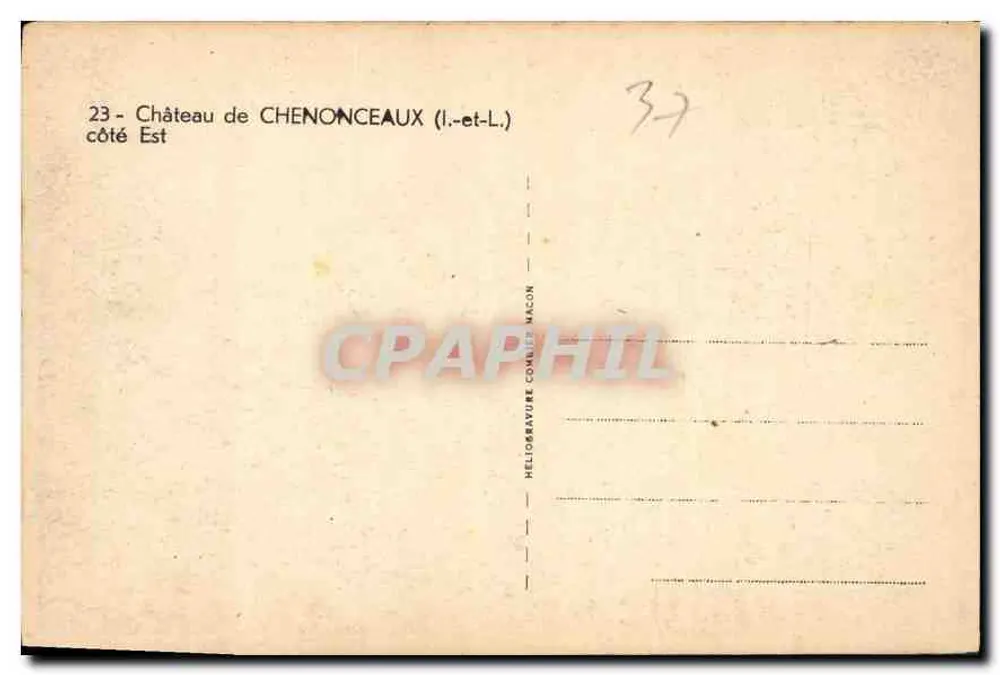 Castelo de Chenonceau — lado Leste — Héliogravure Comnier Macon n°23 - Verso