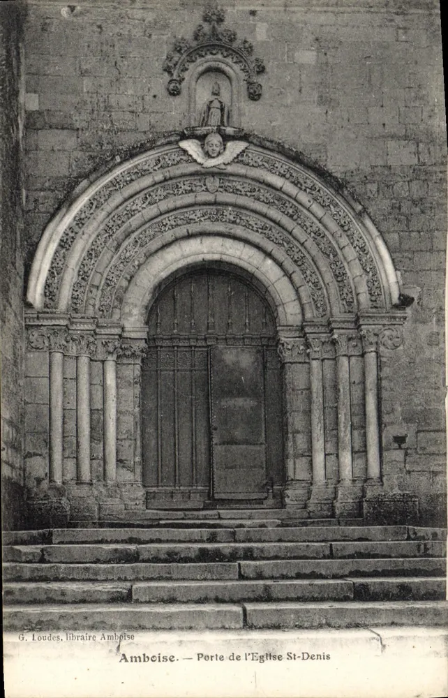 Amboise — Porta della Chiesa di San Dionigi — G. Loudes, libraio Amboise - Recto