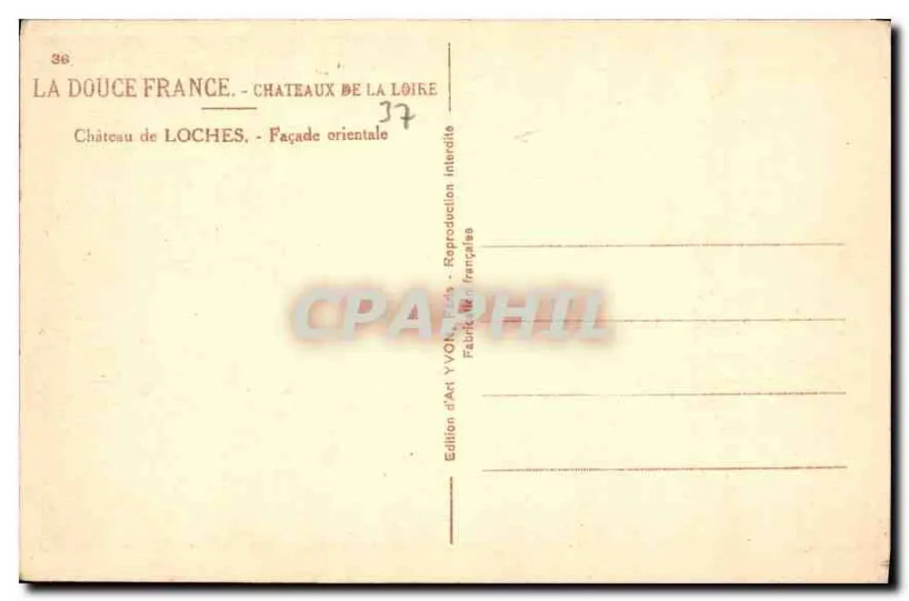 Schloss Loches — Ostseite — Édition d'Art YVON, Paris - Rückseite