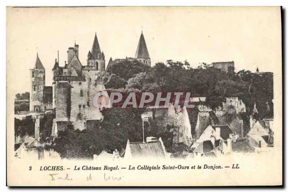 Loches — Das Königliche Schloss, Die Kollegiatekirche Saint-Ours und der Bergfried — LL - Vorderseite