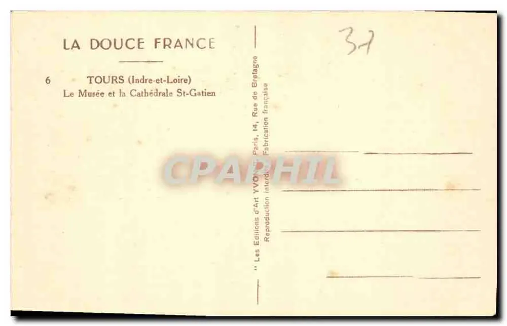 Tours — Kathedrale Saint-Gatien und Museum — Éditions Yvon - Rückseite