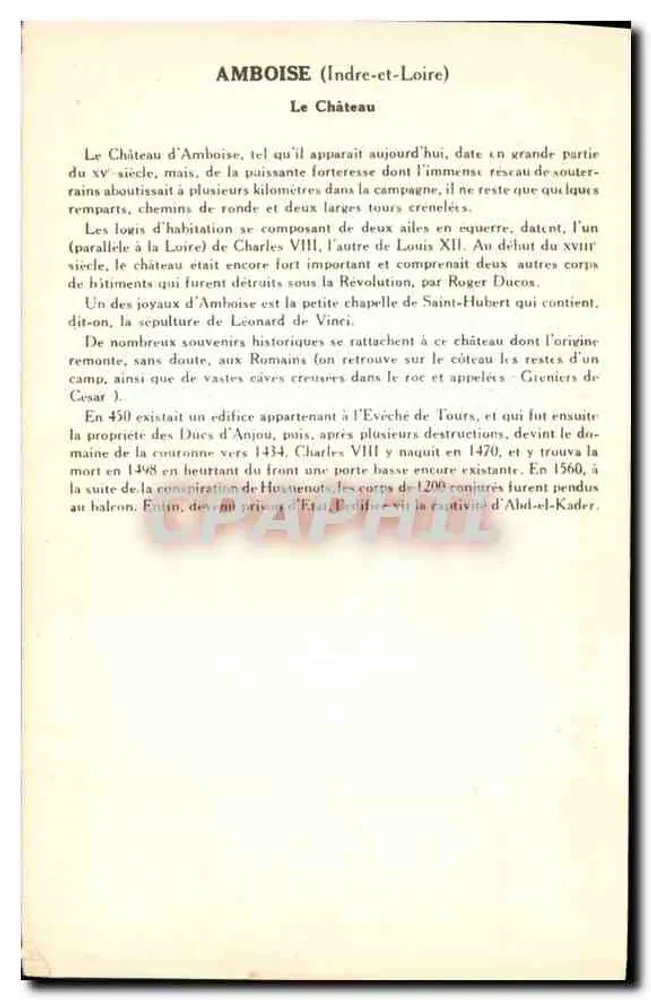 Amboise — O Castelo — Coleção da Solução Pautanberge, 1ª Série - Verso