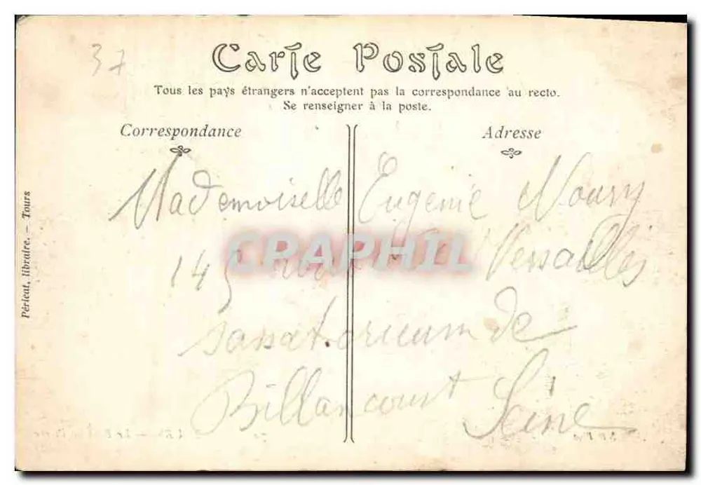 Tours — O Ponte de Pedra — editor Perceau, n°37 - Verso