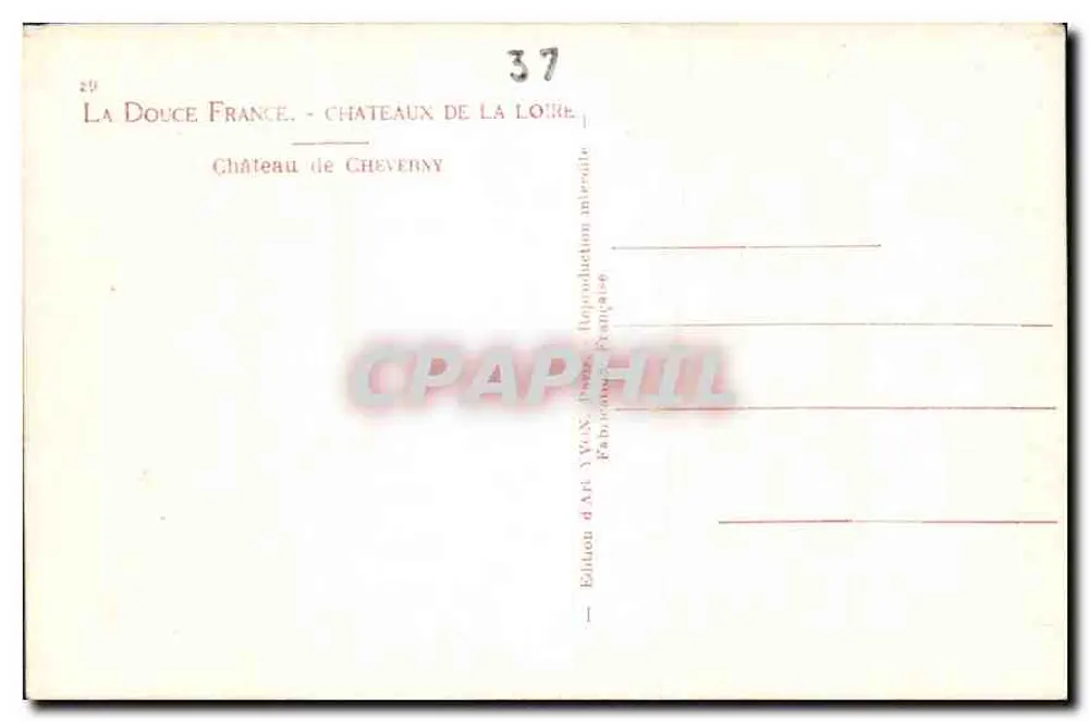 Castelo de Cheverny — La Douce France - Castelos da Loire — Édition d'Art YVON, França - Verso